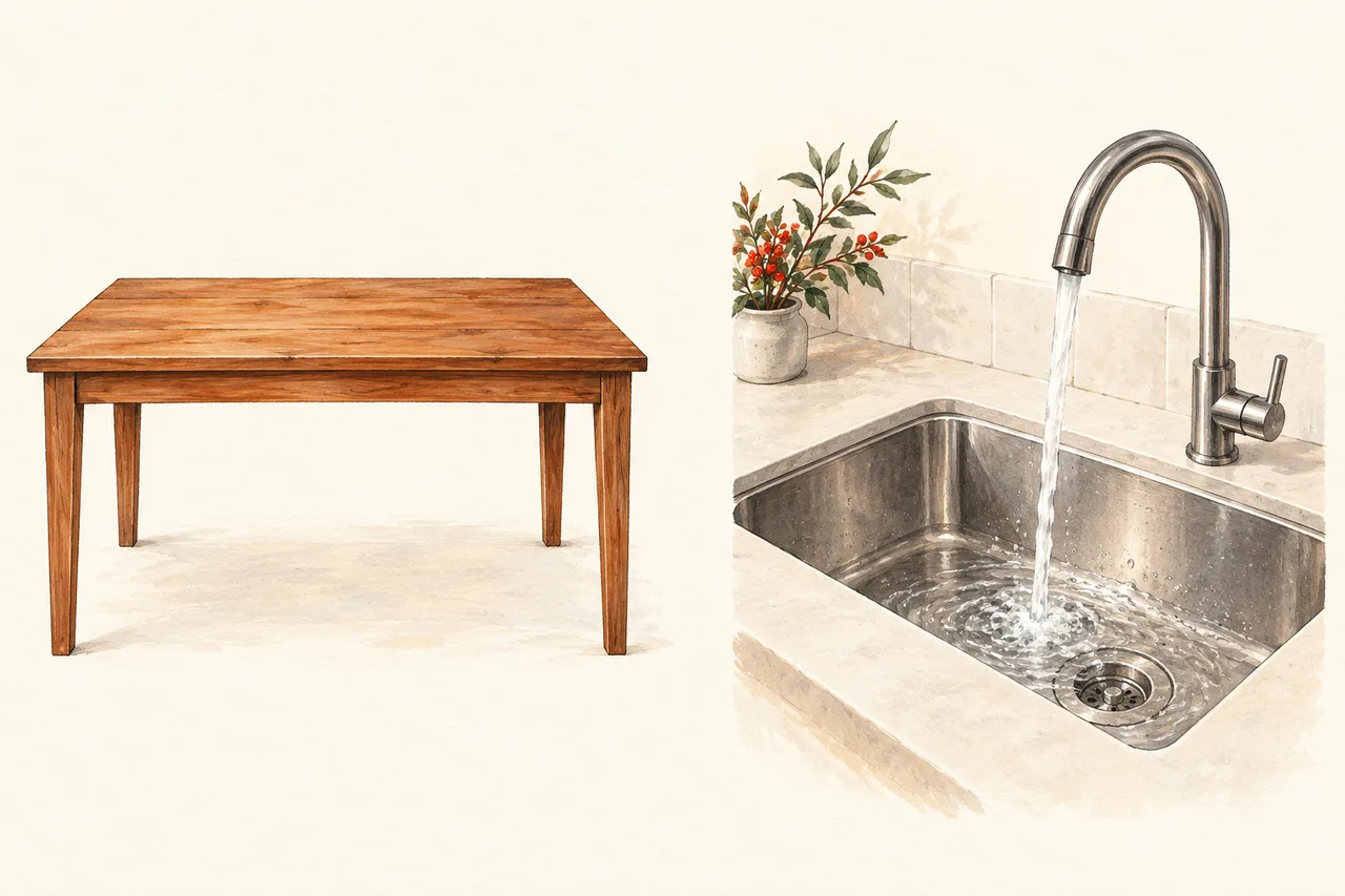 開催時に用意するテーブルと水道のイラスト
